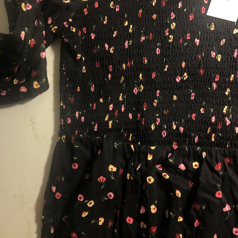 Black Flowered Long Sleeve Dress
